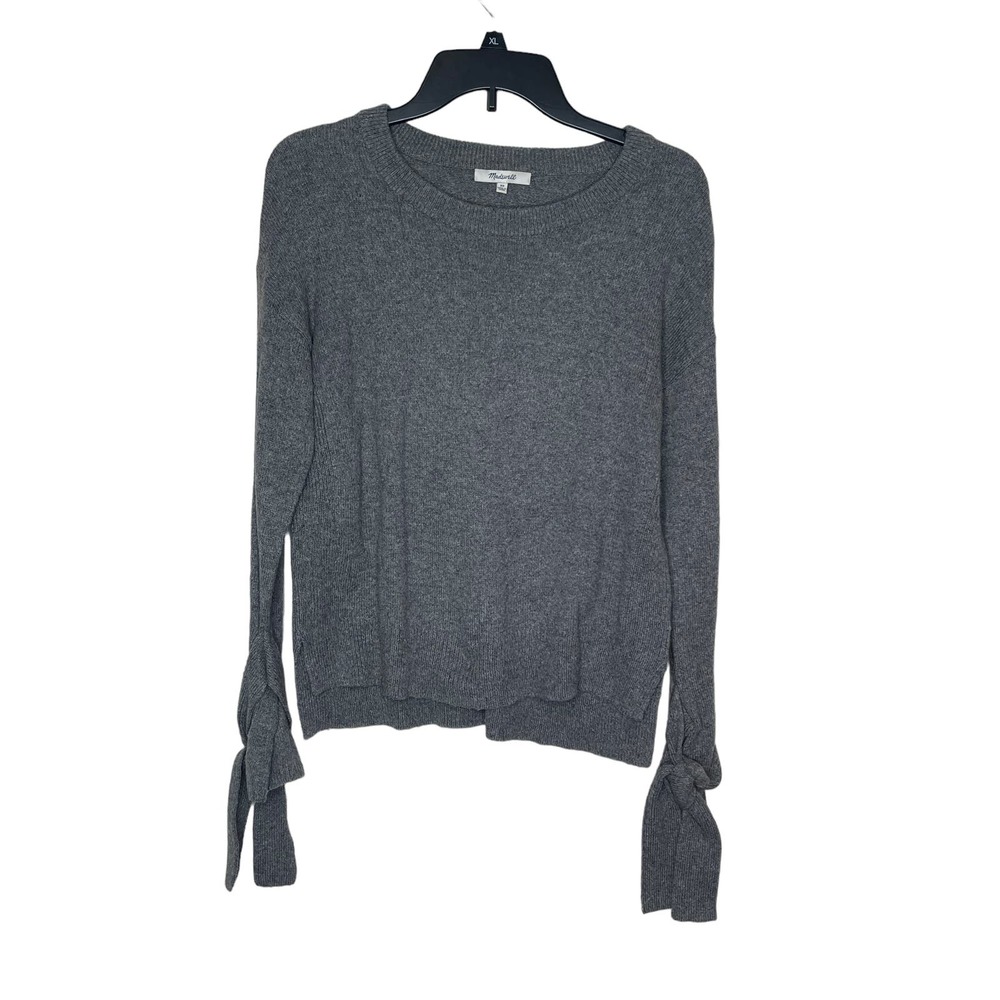 Madewell Women's Sweater Tie Cuff Sleeve Pullover Knit Crewneck Gray‎ Size XS